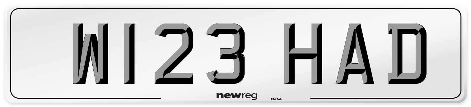 W123 HAD Number Plate from New Reg